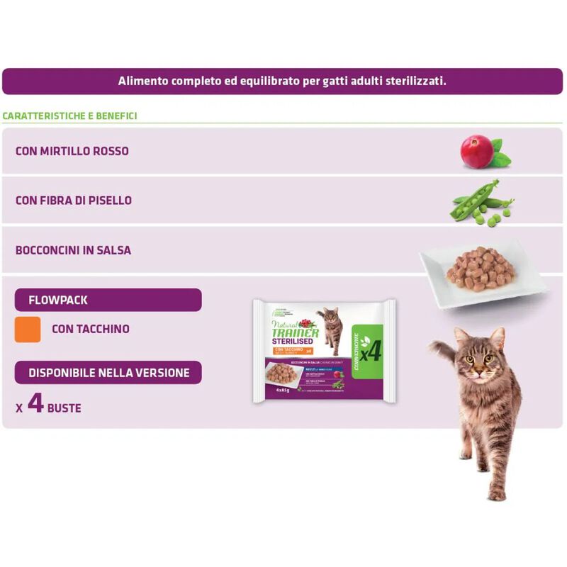 Natural Trainer Cat Adult Sterilised al Tacchino 4 pz x 85 gr