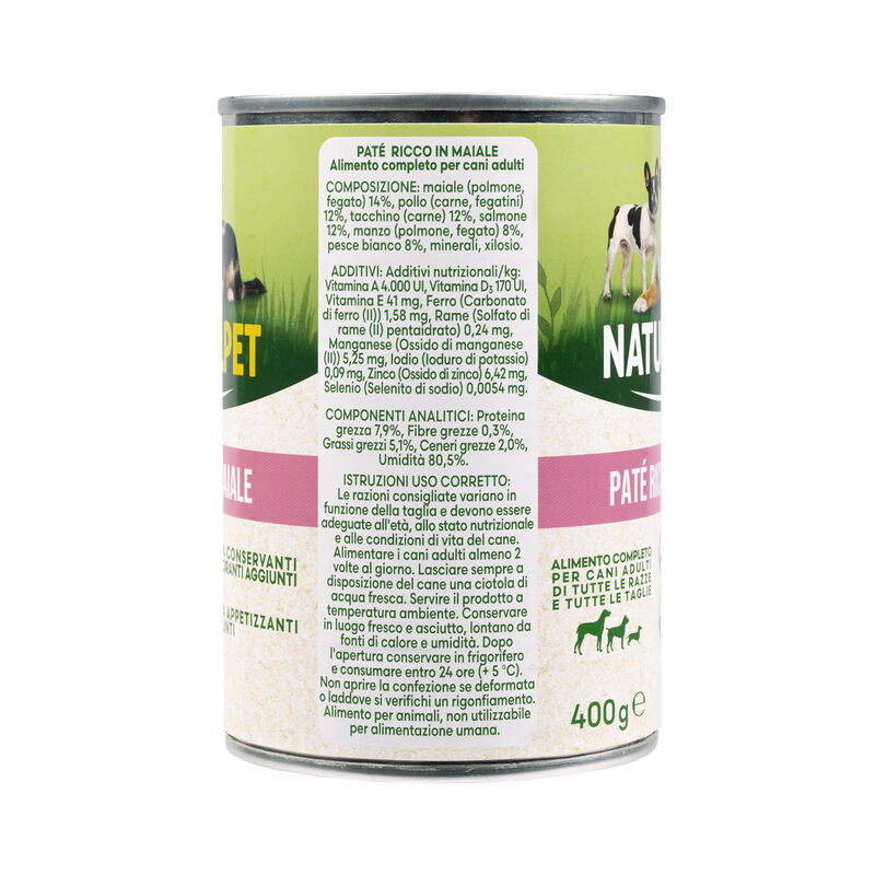 Naturalpet Dog Adult Paté ricco in Maiale 400 gr