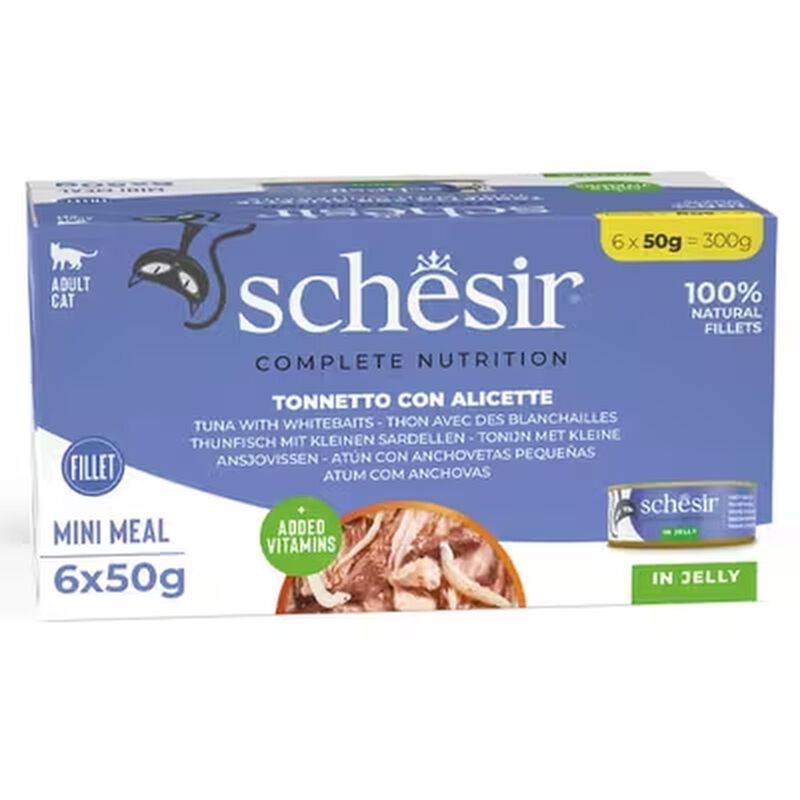 Schesir Filetti in gelatina per gatti adulti Tonnetto con Alicette 6 pz x 50 gr