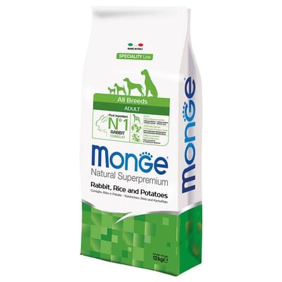 Monge Natural Superpremium Crocchette per cani adulti Coniglio, Riso e Patate 12 kg