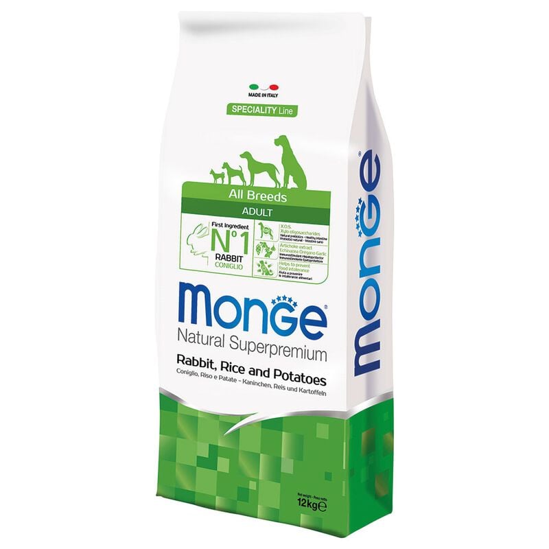 Monge Natural Superpremium Crocchette per cani adulti Coniglio, Riso e Patate 12 kg