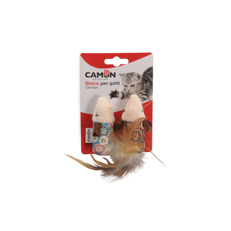 Camon Topini floreali con piume Gioco per gatti 2pz