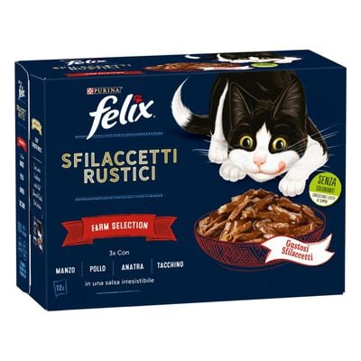 Felix Sfilaccetti Rustici Farm Selection Manzo, Pollo, Anatra e Tacchino 12 x 80 gr