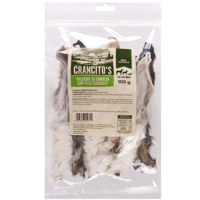 Carncito's Dog Adult Orecchie di coniglio con pelo essiccate 100 gr