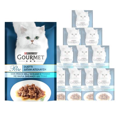 Gourmet Perle Duetti Cat Adult con Pesce dell'Oceano e Tonno 85 gr