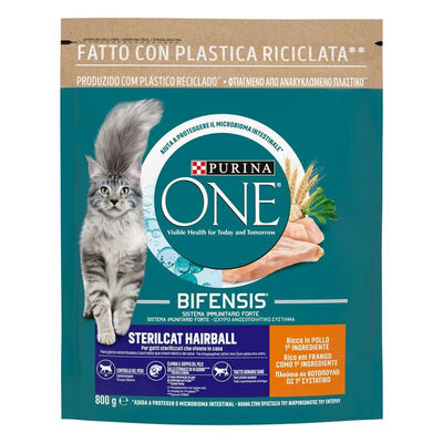 Purina One Bifensis Cat Sterilised Hairball Pollo e Cereali Integrali 800 gr