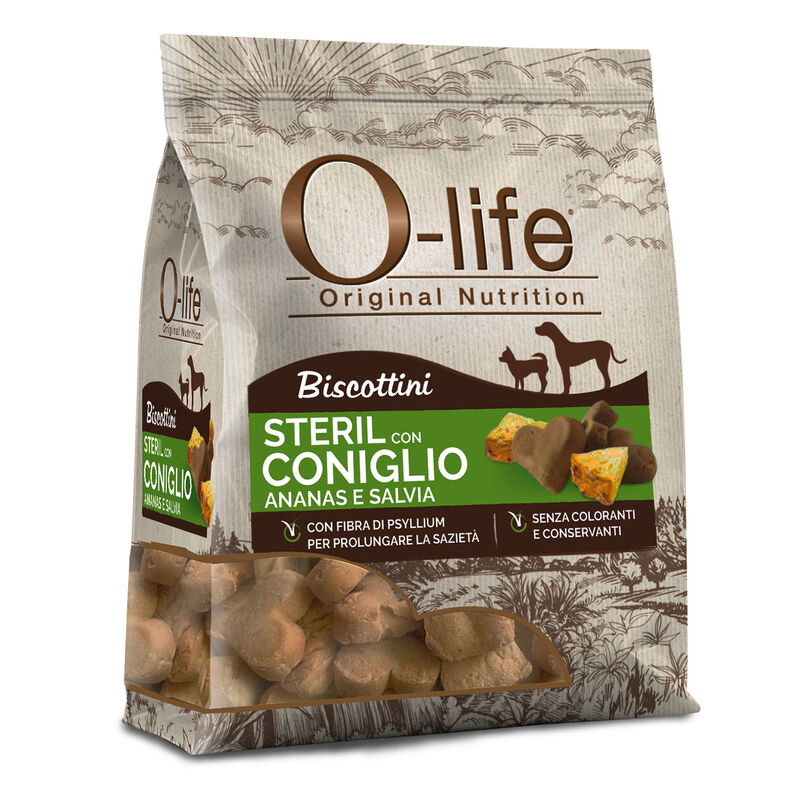 O-life Dog Adult Steril Biscottini con coniglio ananas e salvia 200gr