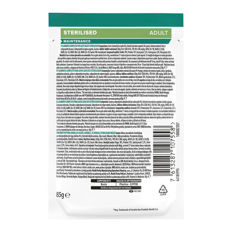Purina Pro Plan Nutri Savour Cat Adult Sterilised Pezzetti con Pollo in Salsa 85 gr