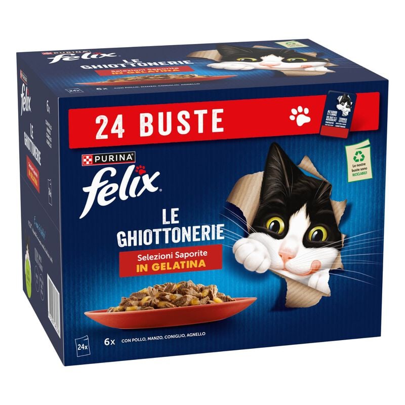 Felix Le Ghiottonerie Cat Adult con Manzo Pollo Coniglio e Agnello 24 x 85 gr