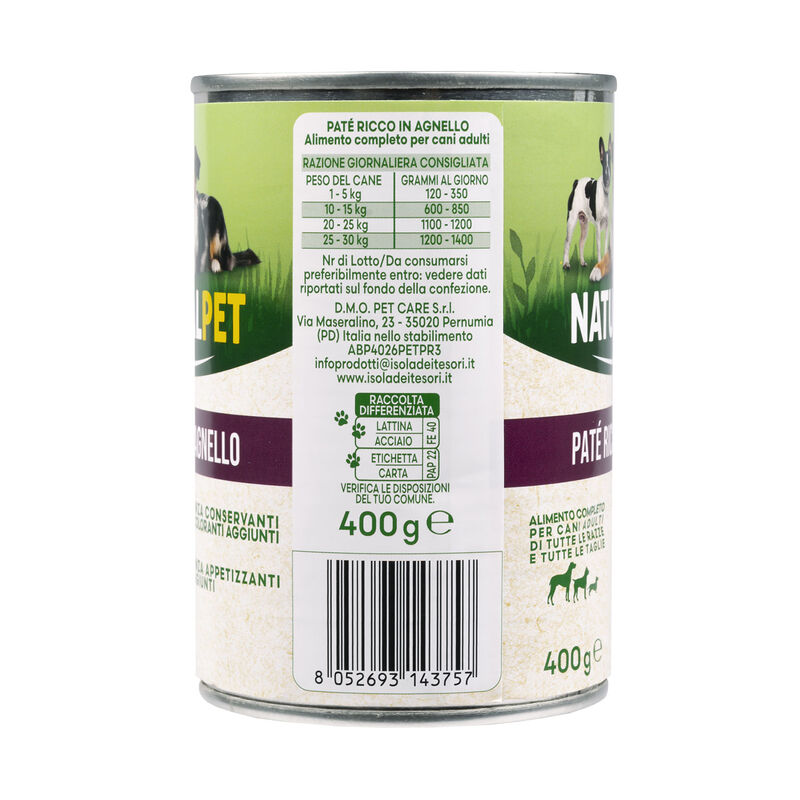 Naturalpet Dog Adult Patè ricco in Agnello 400 gr