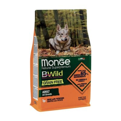 Monge BWild Crocchette Grain Free per cani adulti Anatra con patate 2,5 kg