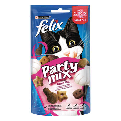 Felix Party Mix Snack per gatti Picnic Mix con Pollo, Formaggio e Tacchino 60 gr