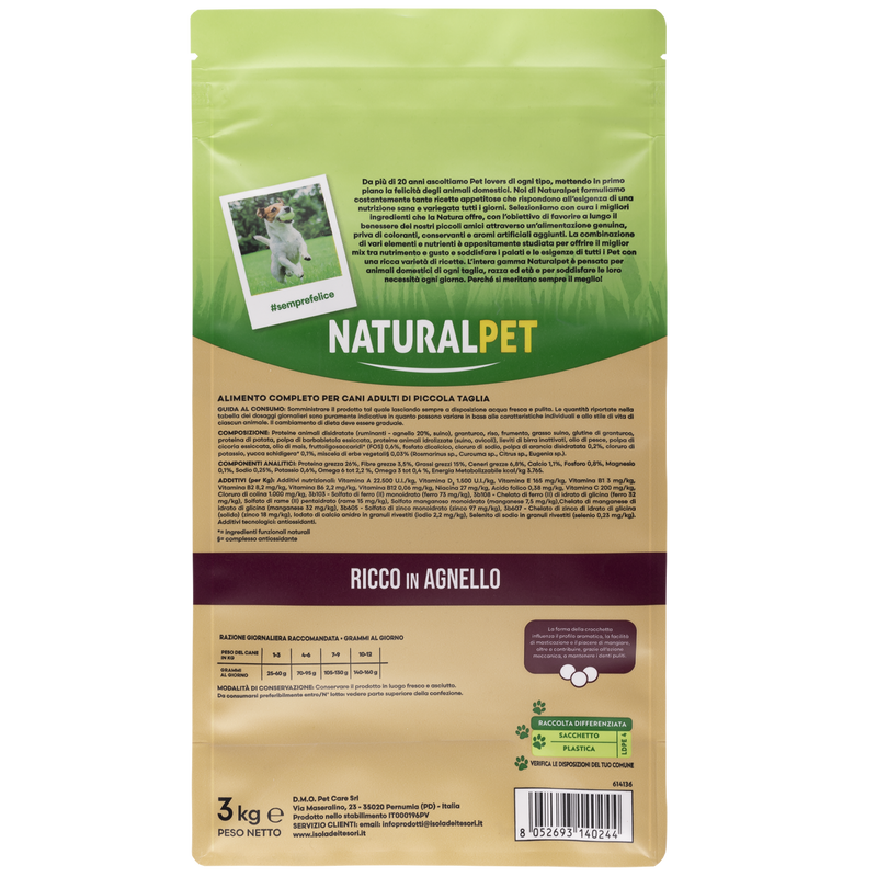 Naturalpet Premium Dog Adult Mini ricco in Agnello 3 kg