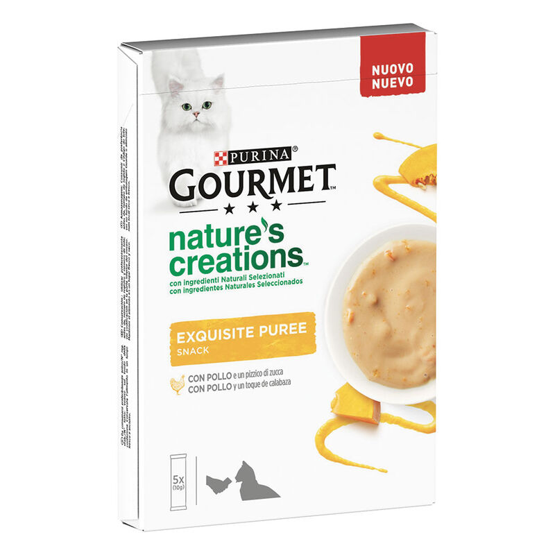 Gourmet Nature's Creations Snack per gatti Exquisite Puree Pollo e Zucca 5x10 gr