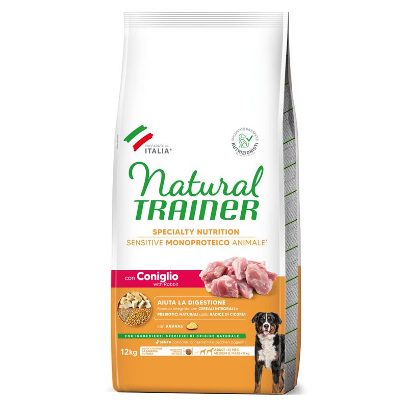 Natural Trainer Dog Adult Medium&Maxi Sensitive Gluten Free con Coniglio 12 kg