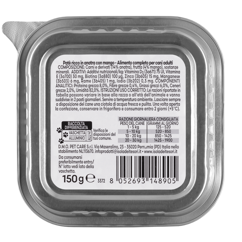 Naturalpet Premium Dog Adult Paté ricco in Anatra con mango 150gr