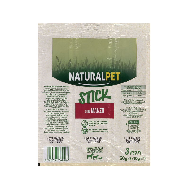 Naturalpet Stick per cani con manzo 30 gr - 3 pz