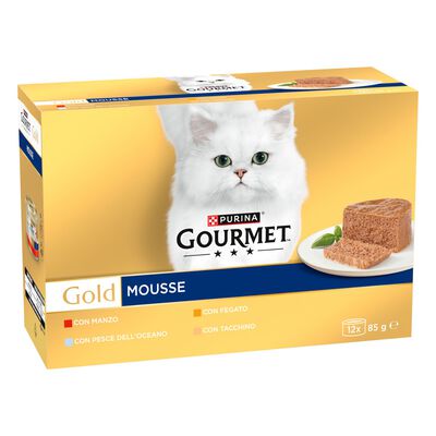Gourmet Gold Cat Adult  Mousse con Manzo, Pesce dell'Oceano, Tacchino, Fegato 12x85 gr