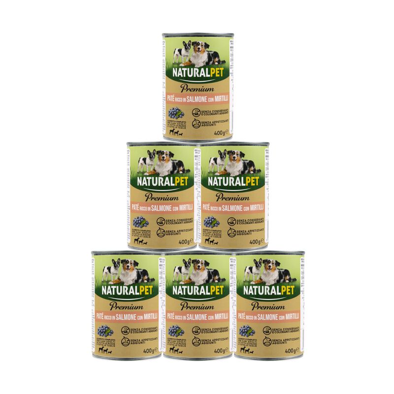 Naturalpet Premium Dog Adult Pat&eacute; ricco in Salmone con mirtilli 400 gr