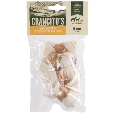Crancito's Osso annodato di pelle bovina con pollo 5pz 5cm
