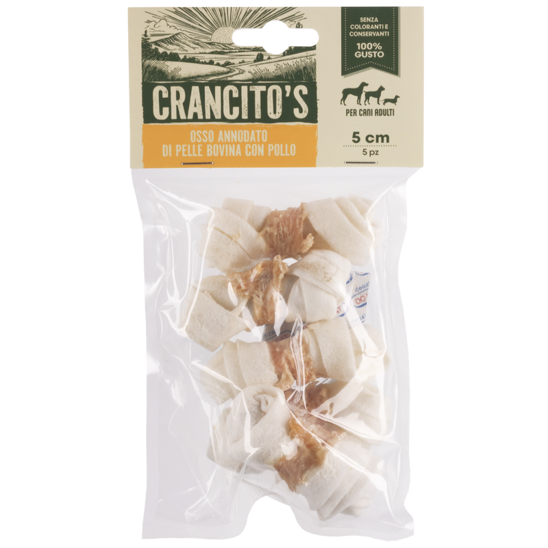 Crancito's Osso annodato di pelle bovina con pollo 5pz 5cm