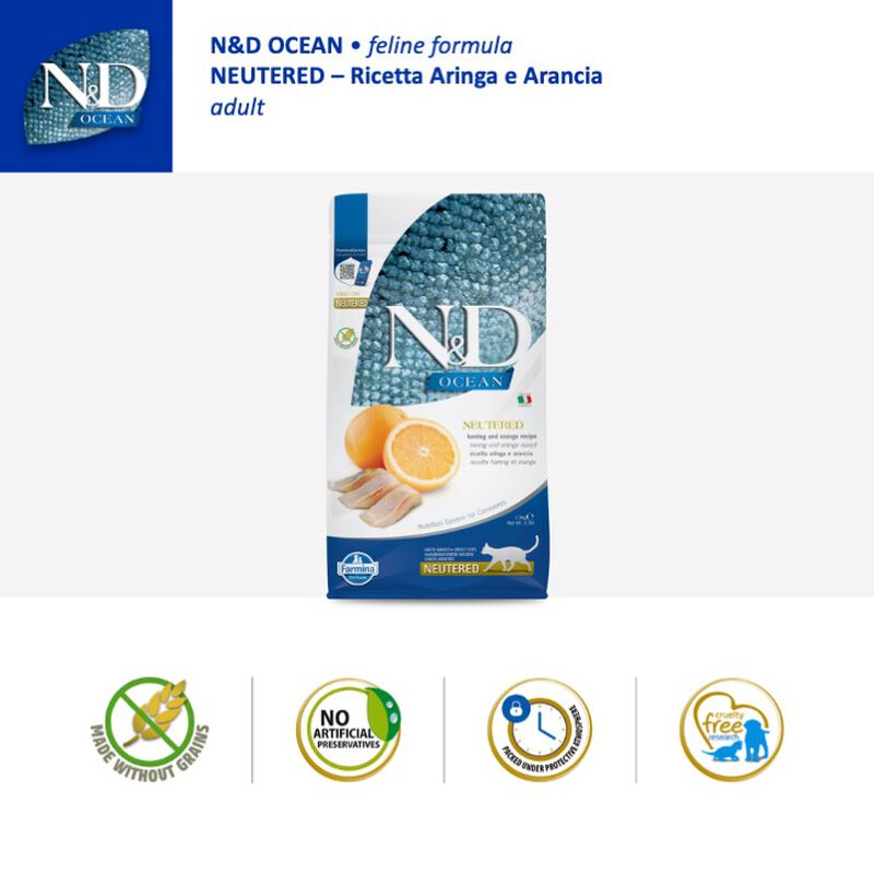 Farmina N&D Ocean Cat Adult Neutered Aringa e Arancia 1,5 kg