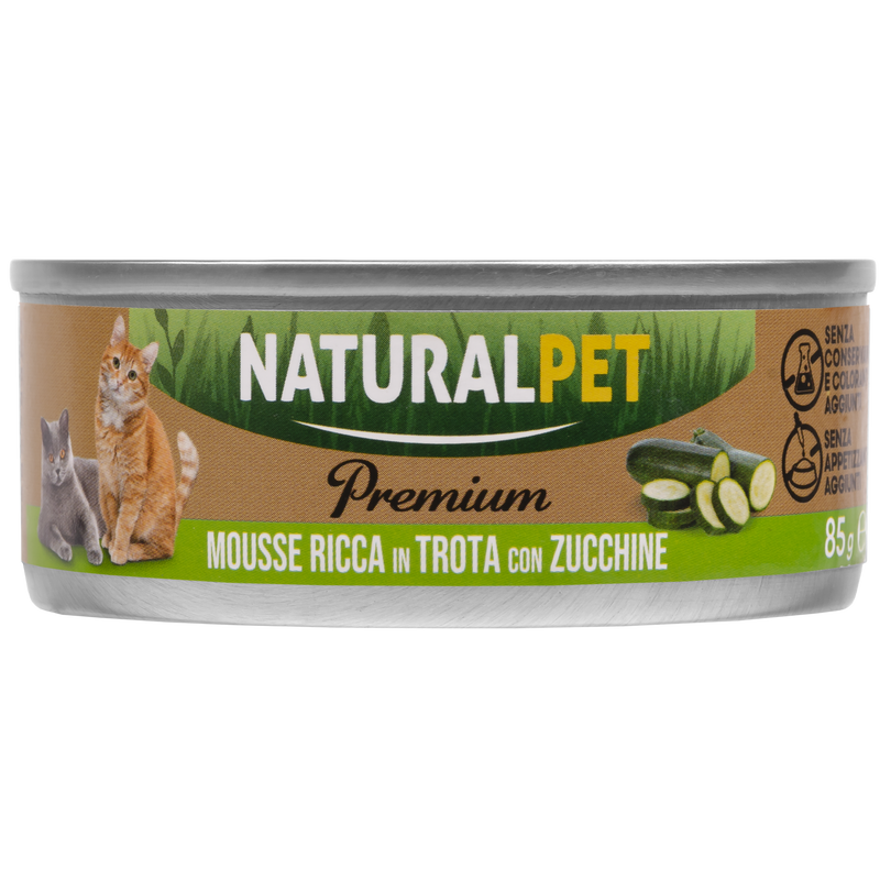 Naturalpet Premium Cat Adult Mousse ricca in trota con zucchine 85gr