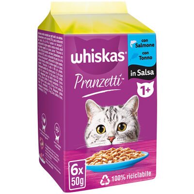 Whiskas Pranzetti Pesce in Salsa con Salmone e Tonno 6x50gr