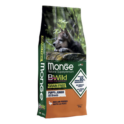 Monge Natural Superpremium BWild Grain Free Puppy e Junior Anatra con Patate 12 kg