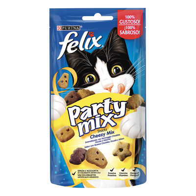 Felix Party Mix Snack per gatti Cheezy Mix con formaggio Cheddar, Gouda e Edamer 60 gr