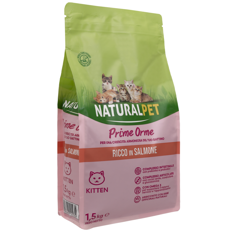 Naturalpet Prime Orme Kitten ricco in Salmone 1,5kg