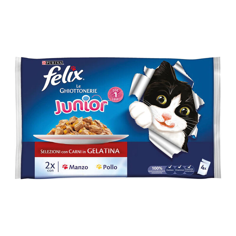 Felix Le Ghiottonerie Cat Junior con Manzo e con Pollo 4x85 gr