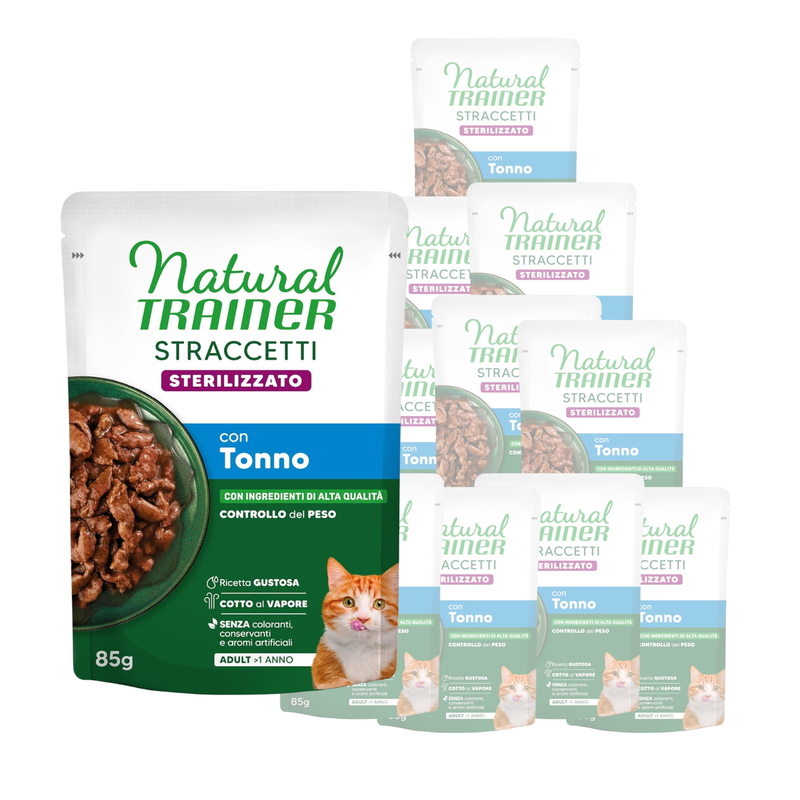 Natural Trainer Cat Adul Sterilised straccetti con tonno 85gr