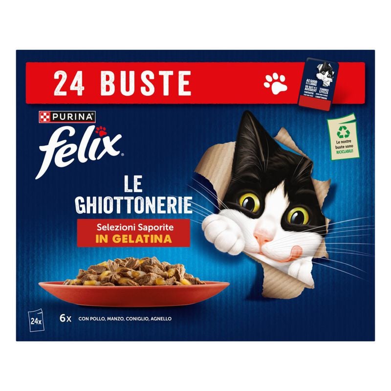 Felix Le Ghiottonerie Cat Adult con Manzo Pollo Coniglio e Agnello 24 x 85 gr