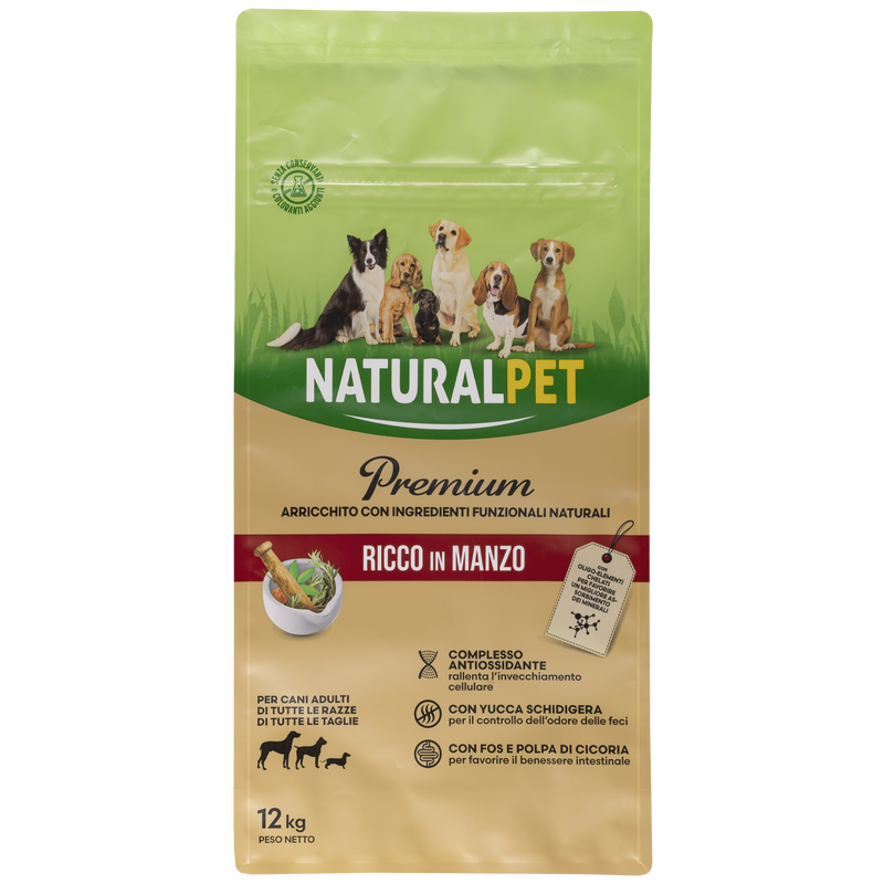 Naturalpet Premium Dog Adult All breeds ricco in Manzo 12 kg