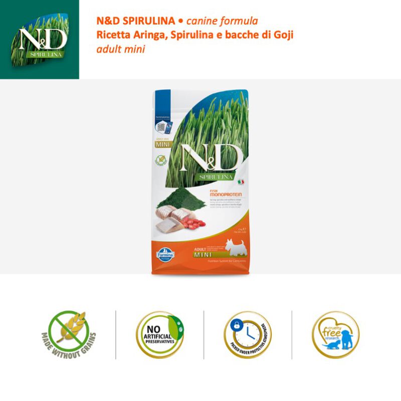 Farmina N&D Spirulina Dog Adult Mini Aringa Spirulina e Bacche di Goji 2 kg