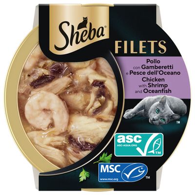 Sheba Cat Filets Pollo con Gamberetti e Pesce dell'Oceano 60 gr