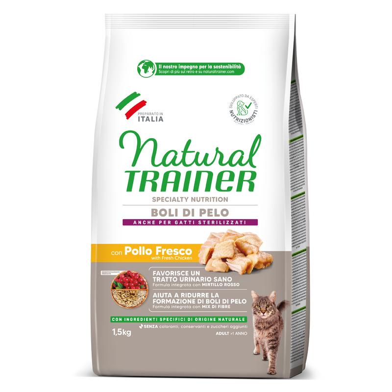 Natural Trainer Cat Adult Hairball con Pollo 1,5 kg