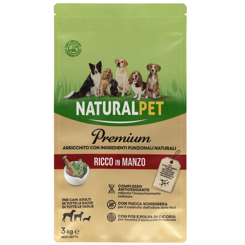 Naturalpet Premium Dog Adult All breeds ricco in Manzo 3 kg