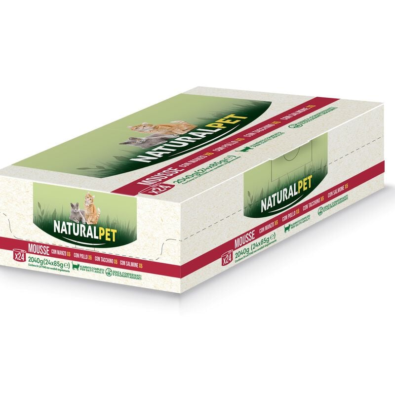 Naturalpet Cat Adult Multipack Mousse con Salmone, Manzo e Tacchino 85grx24pz