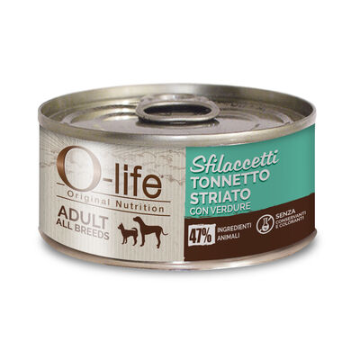 O-life Dog Adult Sfilaccetti Tonnetto striato con verdure 85 gr