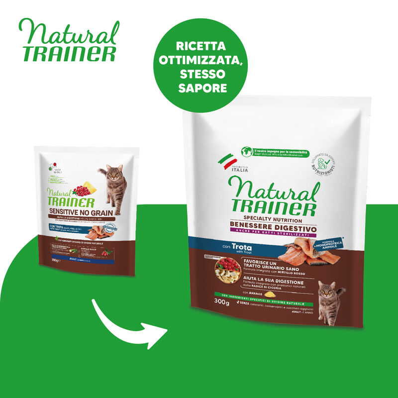Natural Trainer Cat Adult Sensitive No Grain con Trota 300 gr