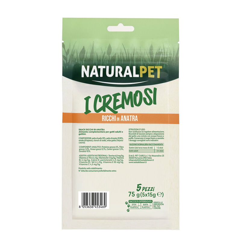 Naturalpet Cat Snack I Cremosi ricchi in Anatra 5x15gr