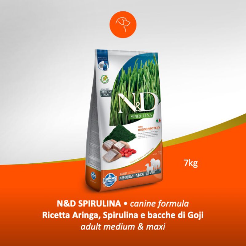 Farmina N&D Spirulina Dog Adult Medium&Large Aringa Spirulina e Bacche di Goji 7 kg