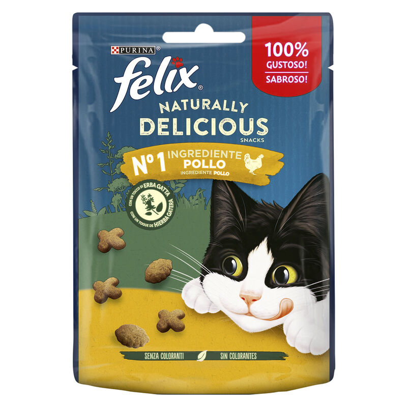 Felix Naturally Delicious Cat Snack con Pollo ed Erba gatta 50 gr