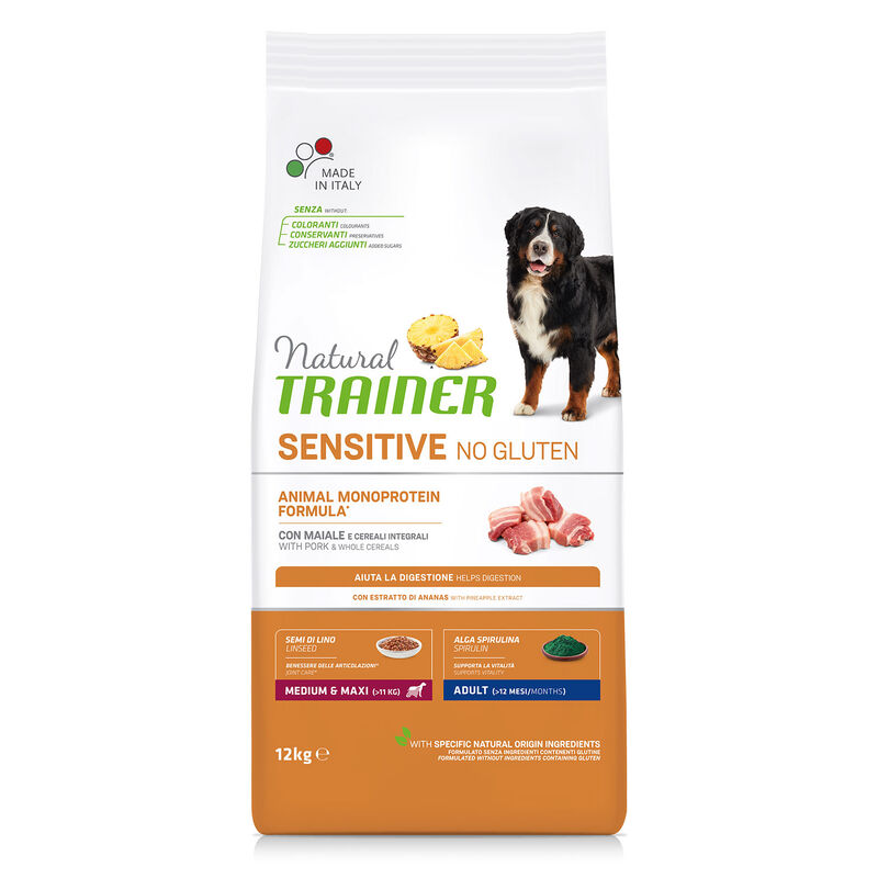 Natural Trainer Dog Adult Medium&Maxi Sensitive Gluten Free con Maiale 12 kg