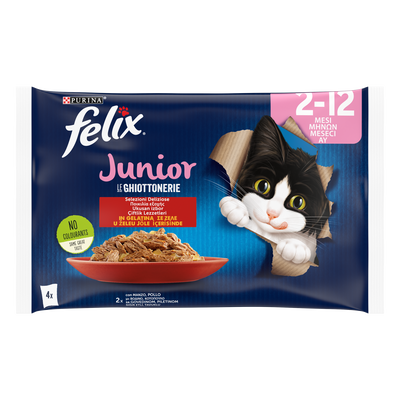 Felix Le Ghiottonerie Cat Junior con Manzo e con Pollo 4x85 gr