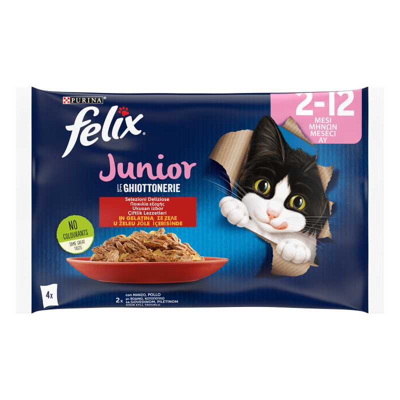 Felix Le Ghiottonerie Cat Junior con Manzo e con Pollo 4x85 gr