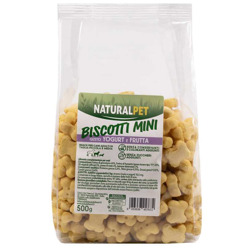 Naturalpet Dog Adult Mini&Medium Snack biscotti gusto yogurt e frutta 500gr
