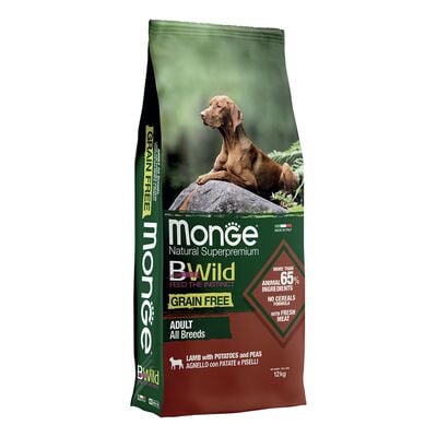 Monge BWild Crocchette Grain Free per cani adulti Agnello con patate 12 kg